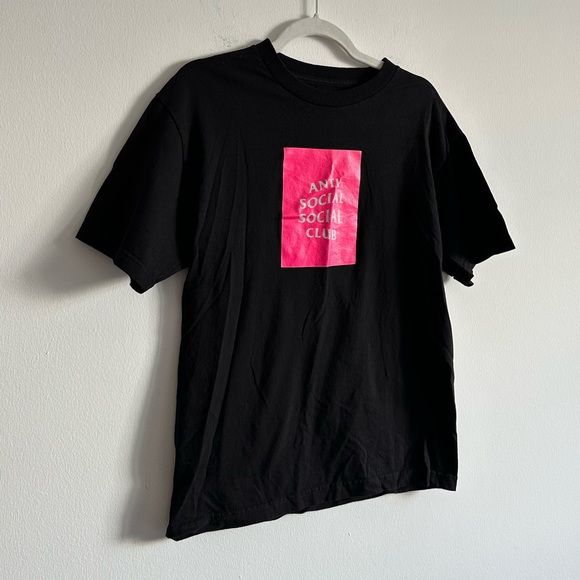 Anti Social Social Club Box Logo Tee | Black and Pink | Size Medium - Picture 2 of 6